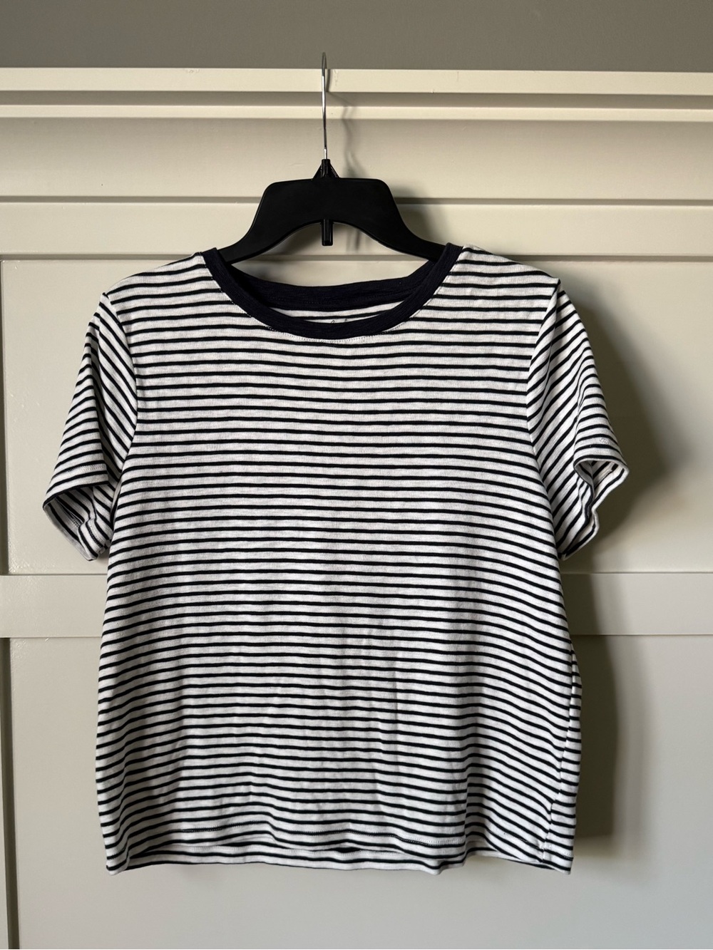 Marvel Essentials Black and White Striped Womens’s Crop Tee